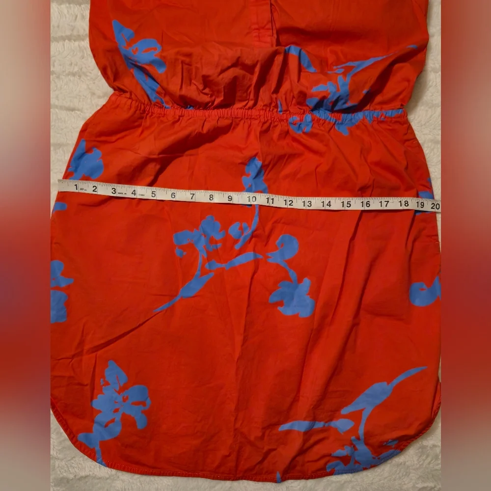 Tory Burch Orange Mini Dress with‎ Blue Floral Design